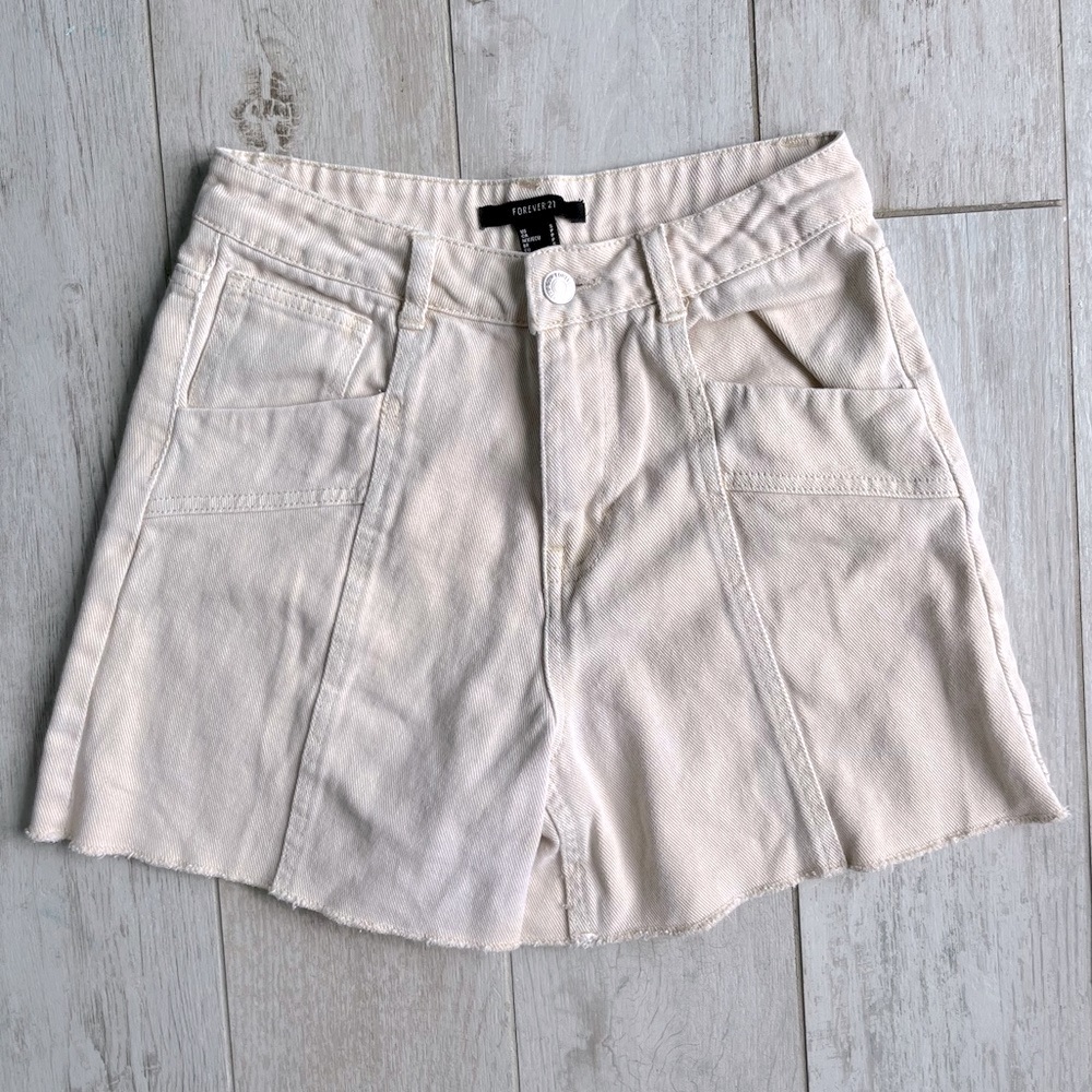 Forever 21 Cream High Waist Mom Shorts